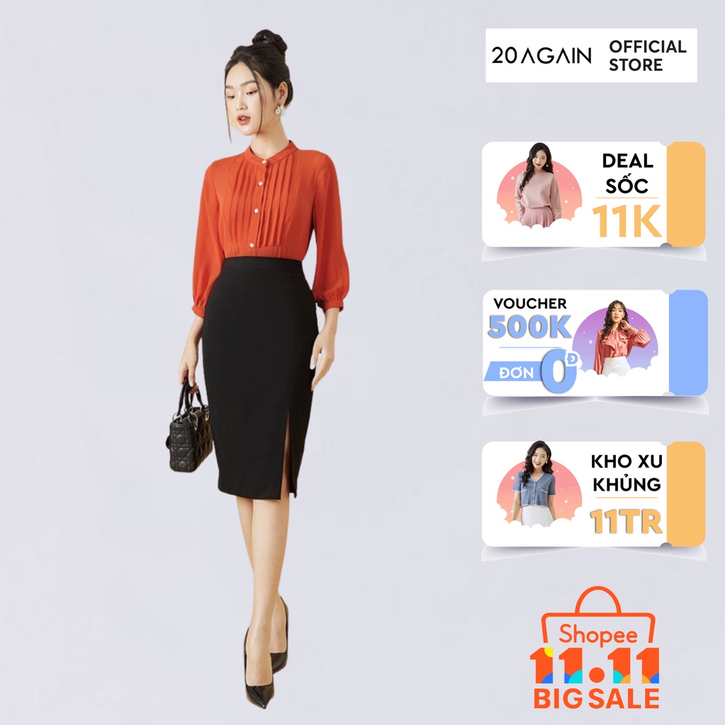 Chân váy bút chì dáng dài 20AGAIN, thiết kế basic xẻ 1 bên, tôn dáng JBA1222 | BigBuy360 - bigbuy360.vn