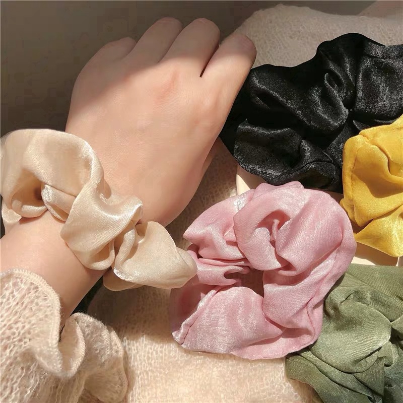 Dây buộc tóc bằng chất liệu lụa satin màu trơn phong cách Hàn Quốc dành cho nữ