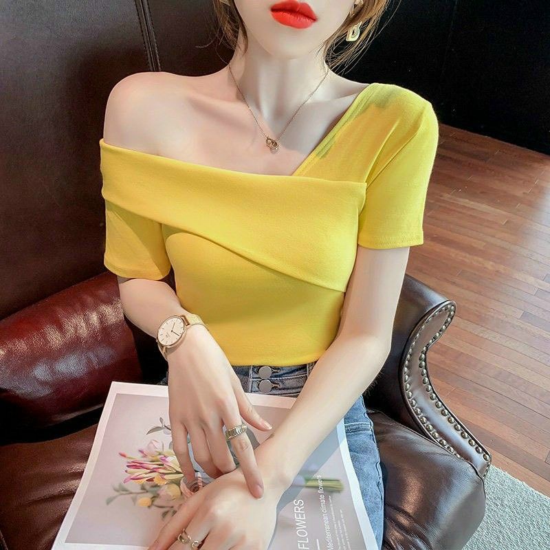 Áo croptop lệch vai 1 bên tay ngắn thun gân(A15)🦋🦋