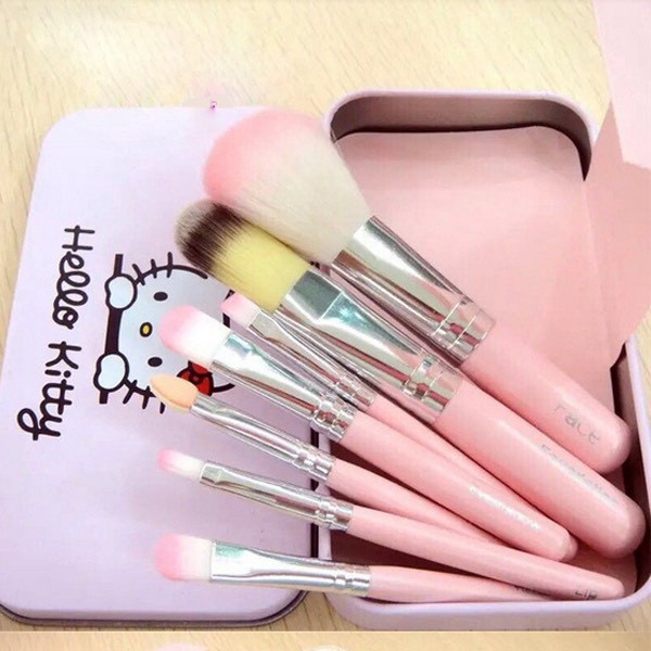 [Beman123]  Bộ Cọ Makeup Hello Kitty Hộp Thiếc Mini Siêu Tiện Lợi