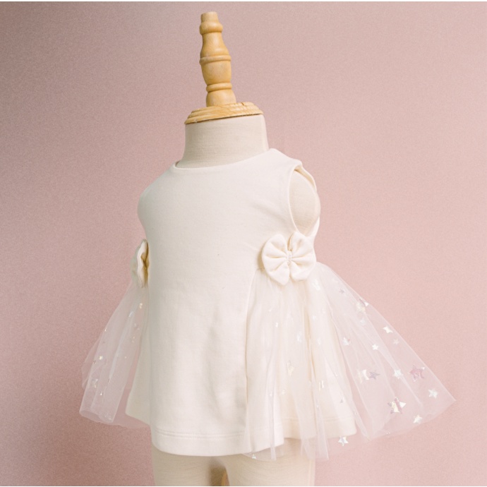 Quần áo trẻ em Bobicraft - Áo đầm voan nơ bé gái xinh xắn - Cotton hữu cơ organic an toàn