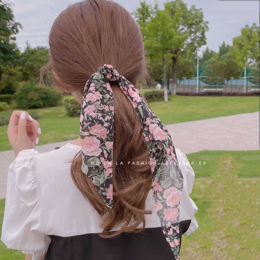 Dây buộc tóc bằng vải chiffon họa tiết hoa