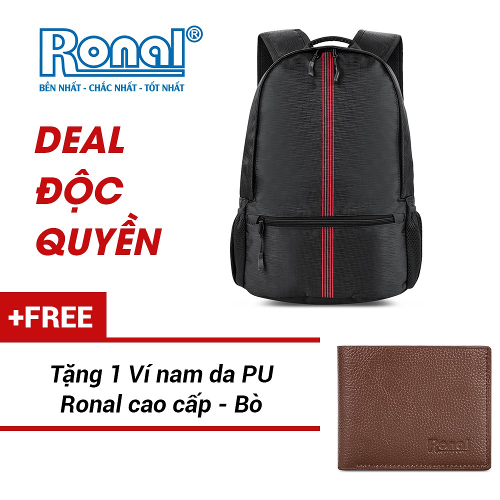 Ba lô Ronal BL83 - Đen in đỏ tặng ví nam màu bò
