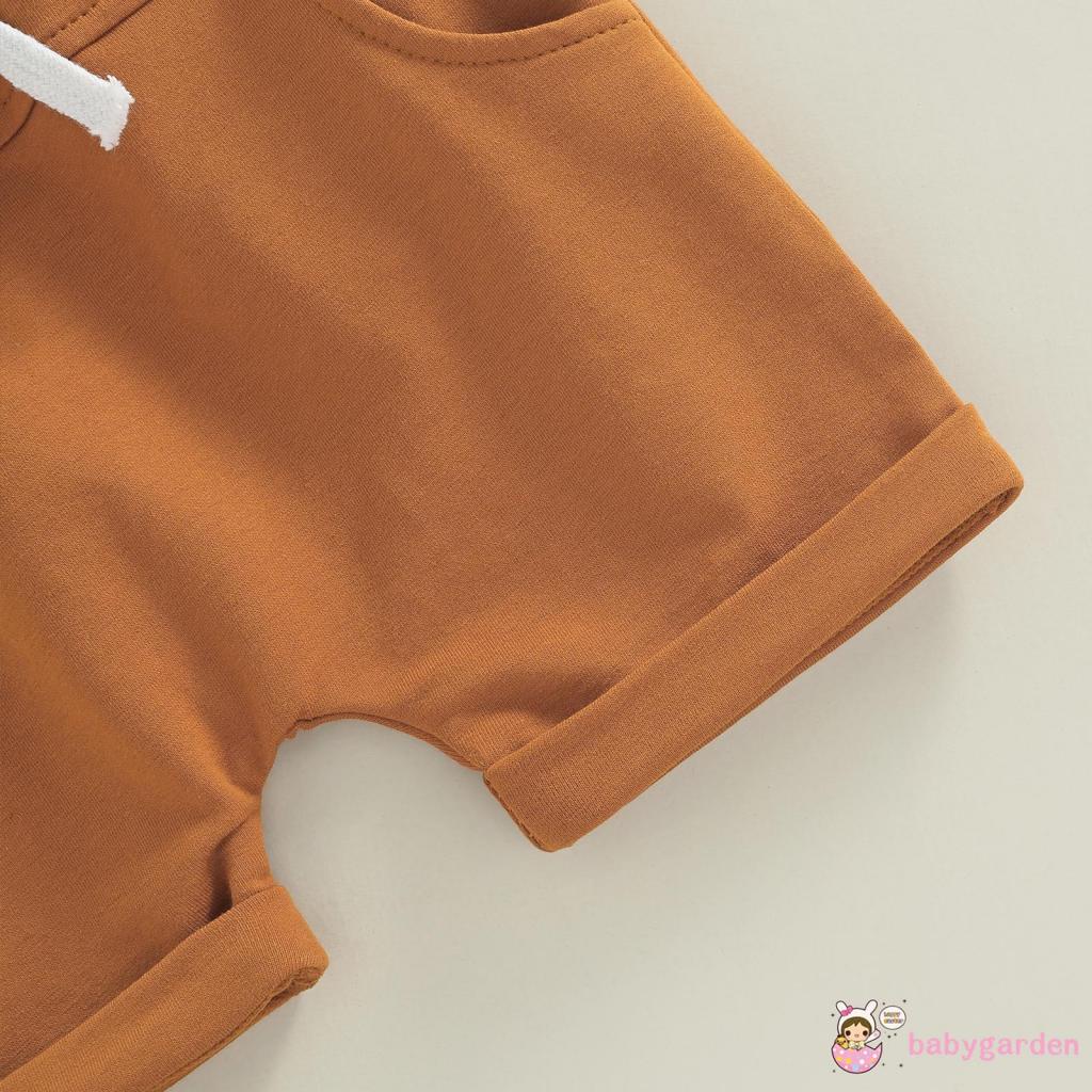 Bộ Áo Hoodie Ngắn Tay Kẻ Sọc Màu Sắc Tương Phản Phối Quần Short Thời Trang Mùa Hè Cho Bé Trai 1-5 Tuổi