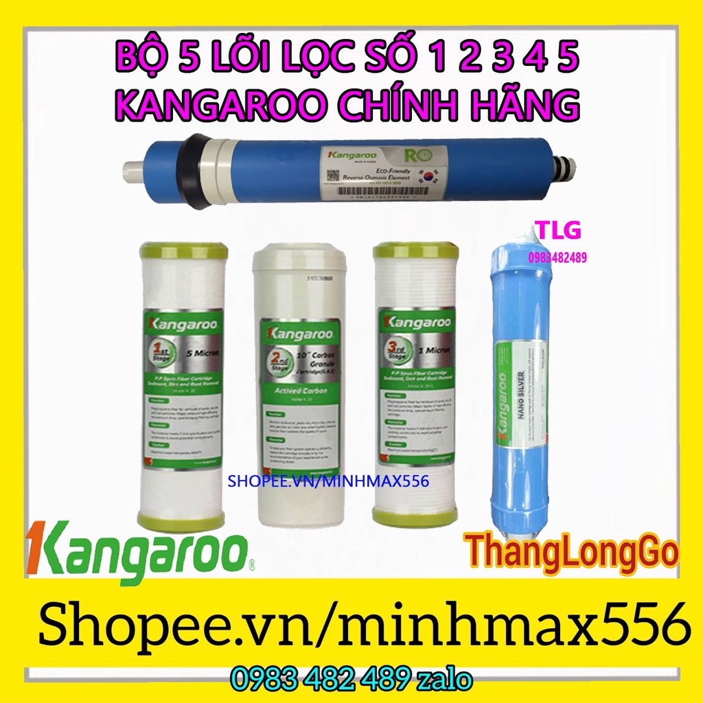 COMBO 5 LÕI LỌC KANGAROO SỐ 1-2-3-4-5 NEW [CHINH HANG]  |BỘ LỌC 123 - RO KANGAROO - NANO SILVER