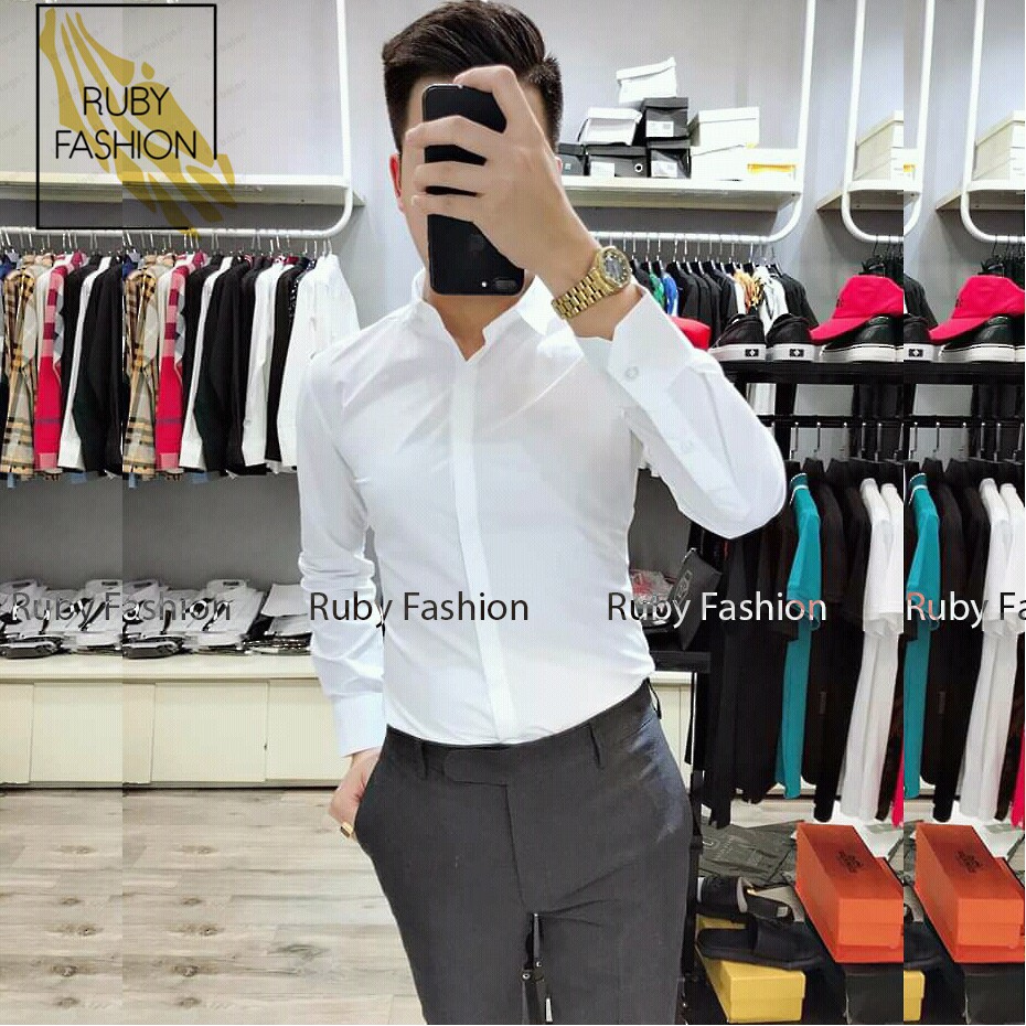 Áo sơ mi nam Ruby Fashion giấu cúc vải chống nhăn, phong cách Hàn Quốc