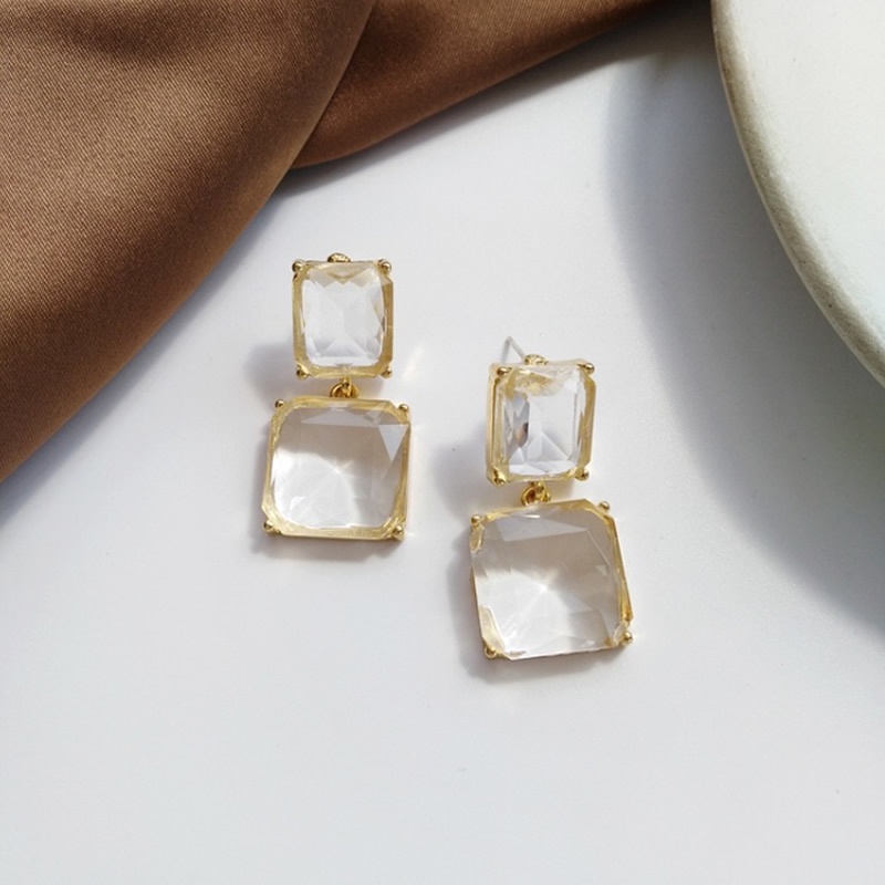 PINKDUDU Bông Tai Hình Vuông Bằng Hợp Kim Trong Suốt Phong Cách Vintage Đơn Giản Thời Trang Cho Nữ PD683