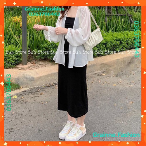 ÁO KHOÁC VOAN TAY BUỘC NƠ ĐEN TRẮNG - ÁO CADIGAN VOAN LỤA MỎNG KHOÁC NGOÀI RÚT DÂY ULZZANG 💎  👗👑- GNFShop | BigBuy360 - bigbuy360.vn