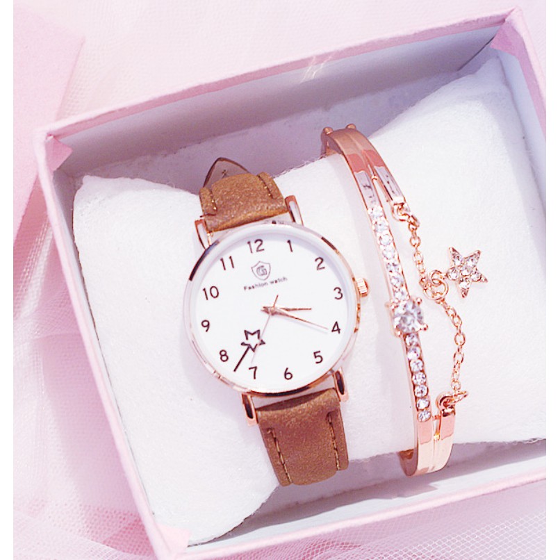 (Ko tặng lắc) Đồng hồ thời trang nữ Fashion Watch W1 dây da lộn hình ngôi sao | BigBuy360 - bigbuy360.vn