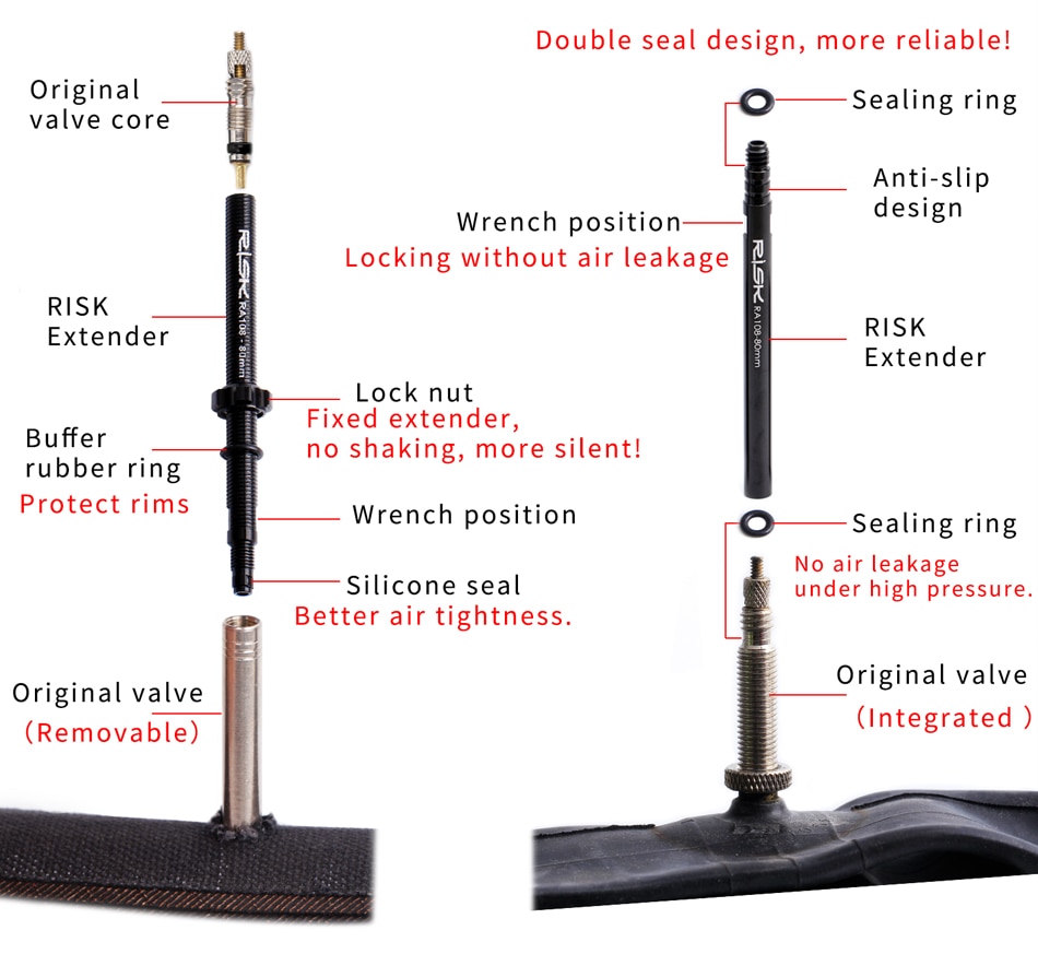 Set 2 Ống Nối Dài Van Lốp Xe Đạp 45mm / 80mm