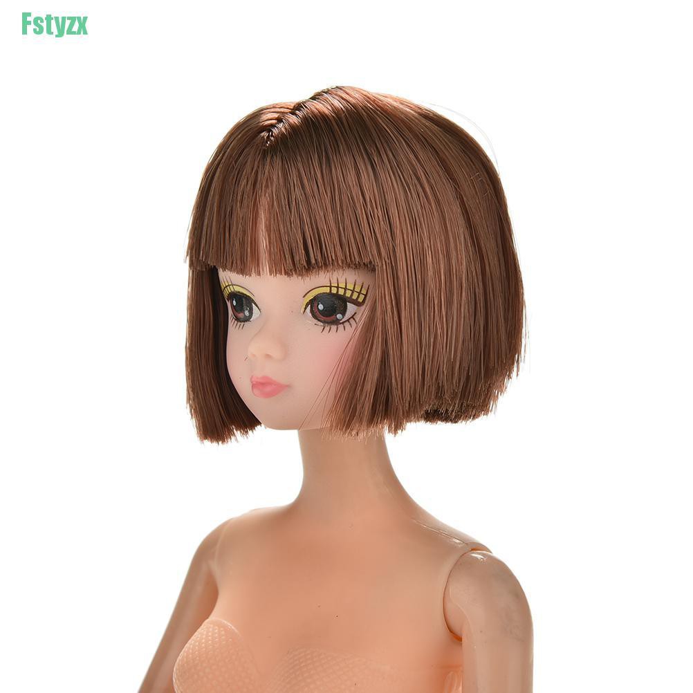 fstyzx 1 Pcs Doll Head Fashion Flaxen Short Hair Students Head Wigs For Barbies Doll