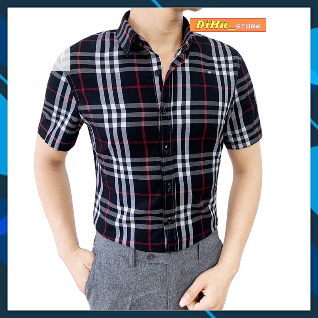 Áo sơ mi nam lụa ngăn tay kẻ dọc cao câp chất mát gia tốt không nhăn không xù DiHu_fashion
