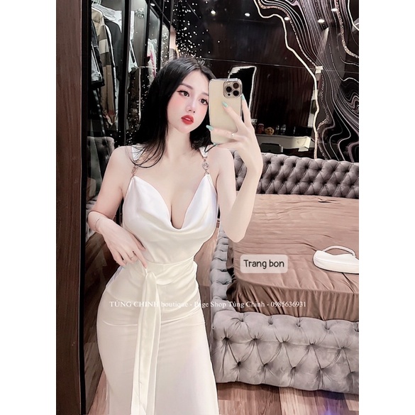Set áo lụa cổ xích + chân váy đuôi cá