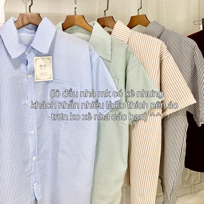 Áo sơ mi Hàn Quốc dáng rộng kẻ sọc nhiều màu Ulzzang  - Ảnh thật