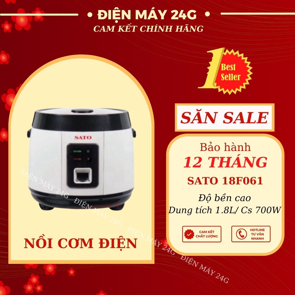 Nồi Cơm Điện SATO 1.8 lít công nghệ nhật bản lòng nồi hợp kim nhôm chống dính cao cấp bảo hành chính hãng 12 tháng