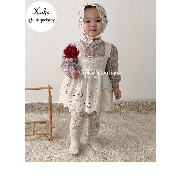 Bodysuit Dài Tay Bé Gái [Jenny bebe] body đũi hoa tím cổ ren chất siêu nhẹ, siêu xinh cho bé (6-15kg)