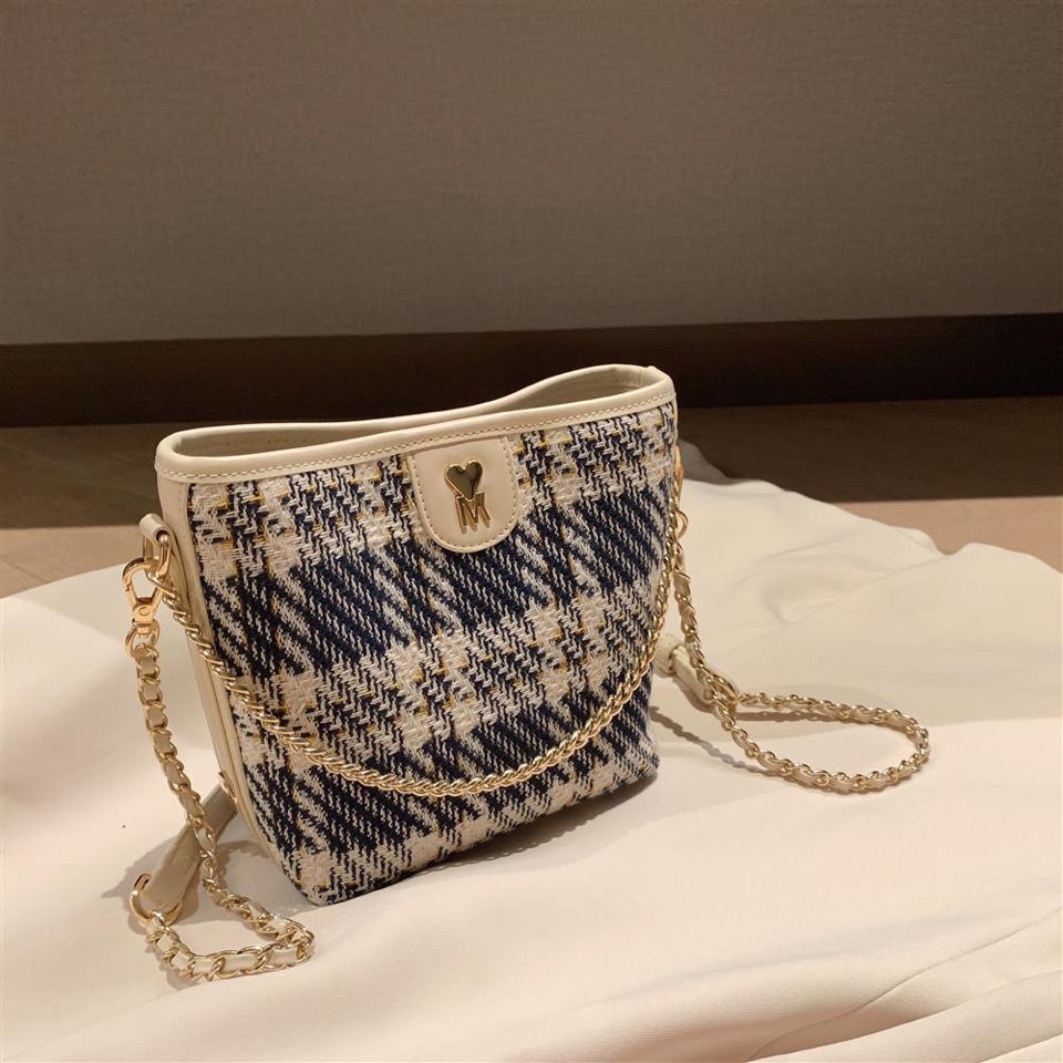 Plaid bucket bag women's retro all-match chain shoulder messenger bag