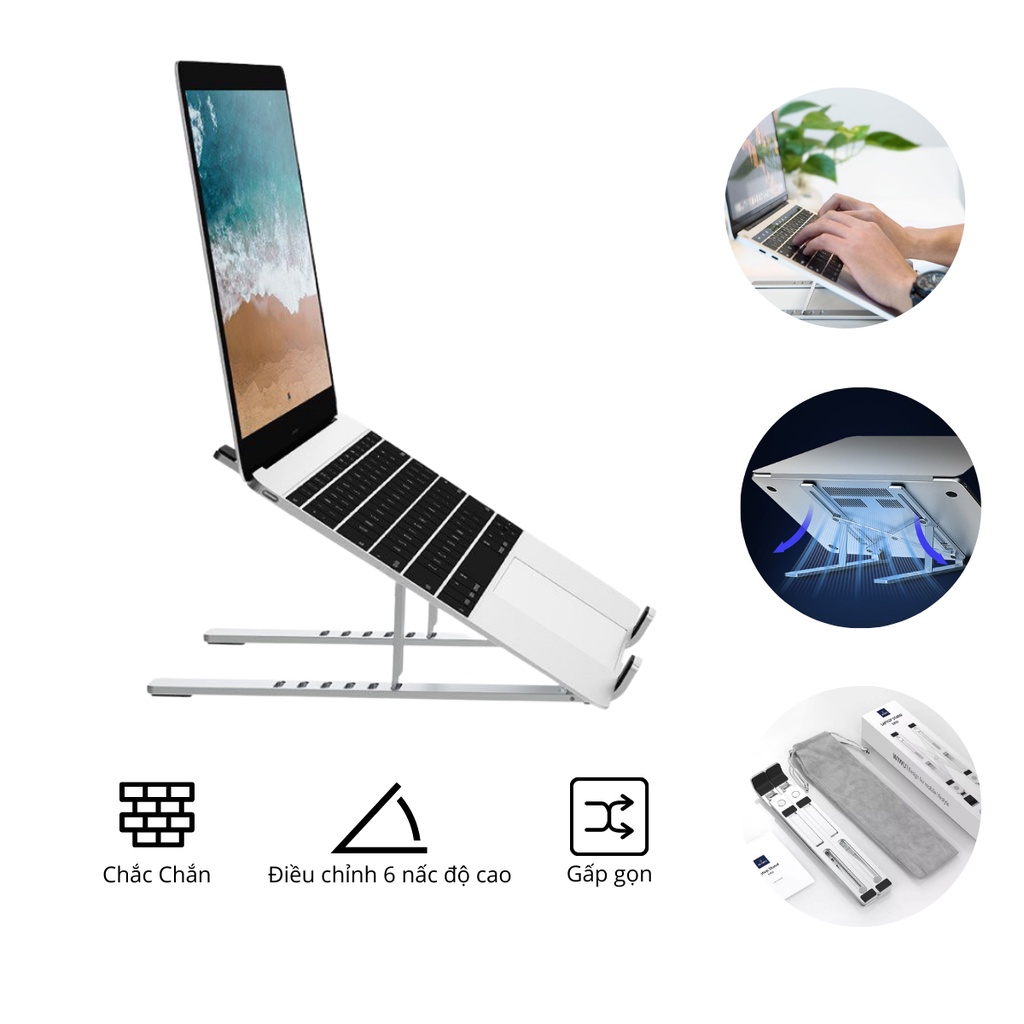 Stand/Đế Nhôm Kê Macbook, Laptop Tản Nhiệt Có Thể Gấp Gọn Và Điều Chỉnh 6 Nấc Độ Cao WIWU