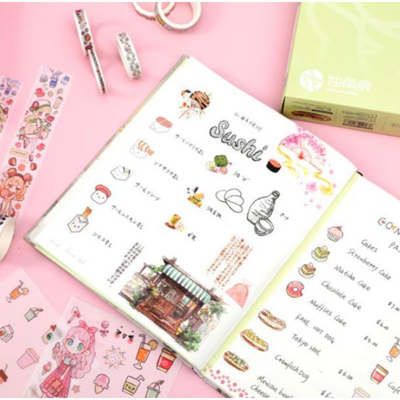 Set băng dính Washi sticker siêu cute - Washi Tape dễ thương trang trí sổ, vở, quà tặng - Băng dính họa tiết hoạt hình