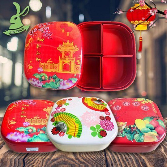 Hộp mứt TẾT lục giác màu đỏ nhựa melamine VCP