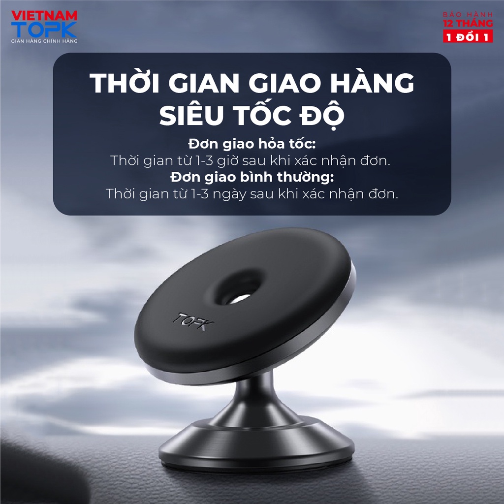 Đế hít điện thoại nam châm trên ô tô TOPK D30C - Thiết kế siêu mỏng, lực hít mạnh chống rung lắc - Hàng chính hãng