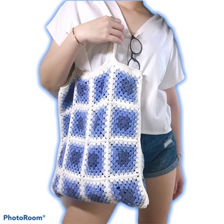 Túi tote crochet móc thủ công màu loang vintage