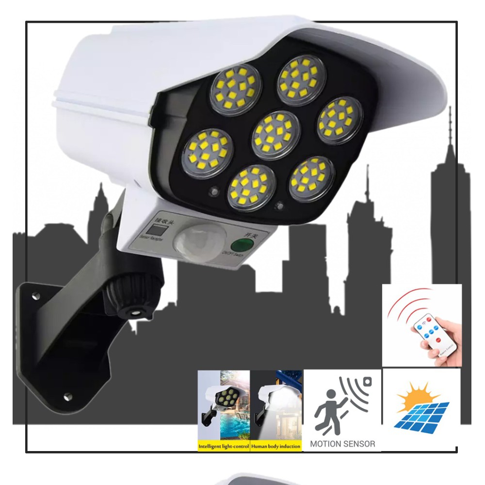 ĐÈN PHA NĂNG LƯỢNG MẶT TRỜI GIẢ CAMERA XOAY 360 ĐỘ Đèn led cob 77 led liền thể cảm biến chuyển động