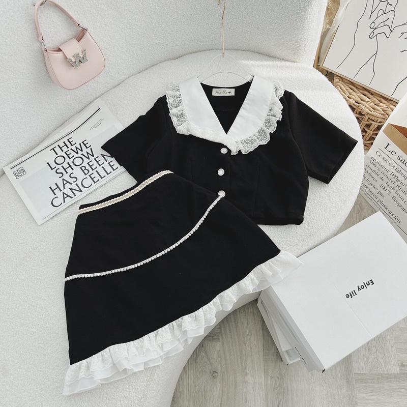 SET ÁO VOAN CỔ SEN + YẾM ĐEN🥰🥰