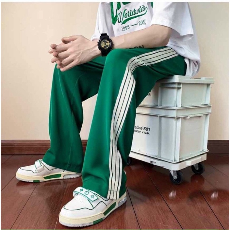Quần Nỉ Sọc Xuông UNISEX Xanh Lá Hot Trend Q109 (Có sẵn)