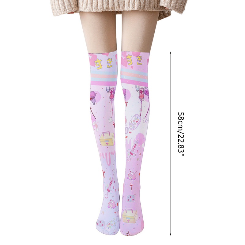 Tất Dài Qua Gối In Họa Tiết Anime 3D Kỹ Thuật Số Phong Cách Lolita Cho Nữ