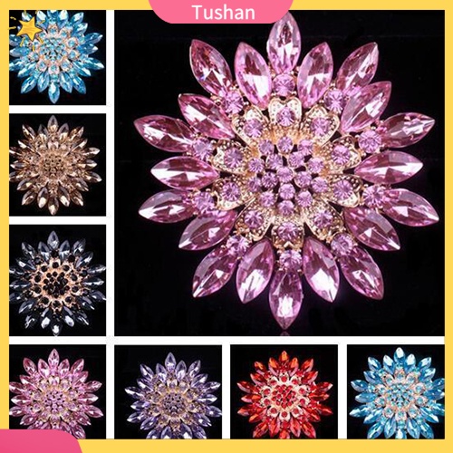 Ghim cài áo bằng hợp kim hình hoa có đính đá thời trang cho nữ