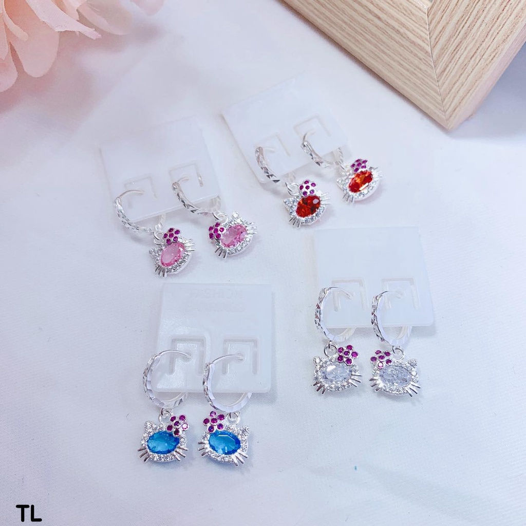 Bông tai trẻ em mặt Kitty chất liệu bạc ta MS06g