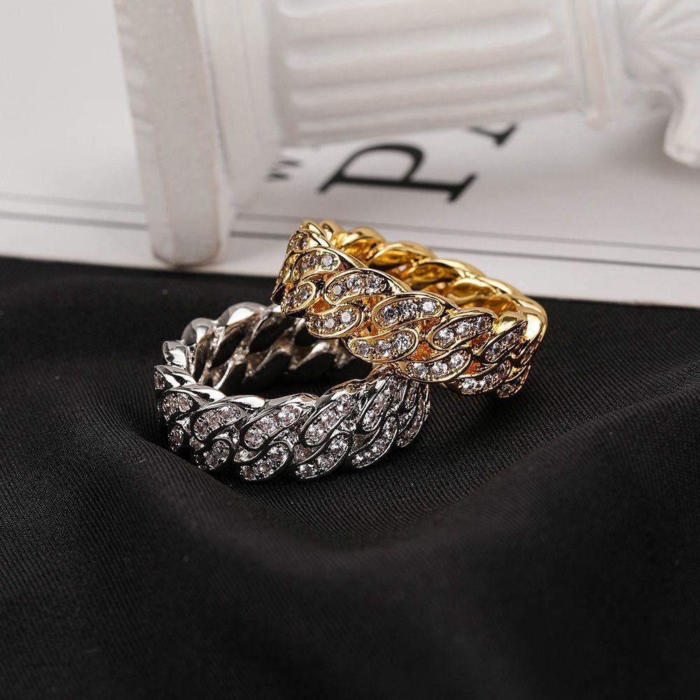 Nhẫn Dây Xích Phong Cách Cuban Hip hop Đơn Giản Cho Nam Và Nữ|Nhẫn Nam Đính Đá Zircon Thời Trang