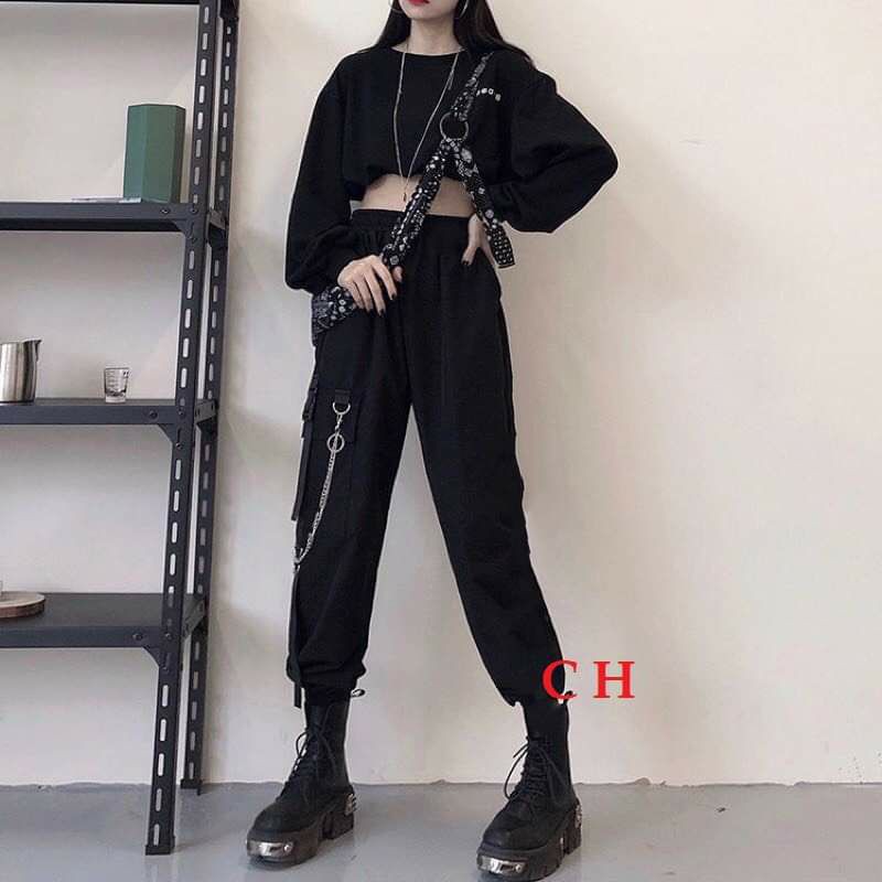 (Free ship) Quần kaki jogger túi hộp kèm khuy và dây xích, Quần Unisex bo chun form thụng thời trang nam nữ giá rẻ | BigBuy360 - bigbuy360.vn