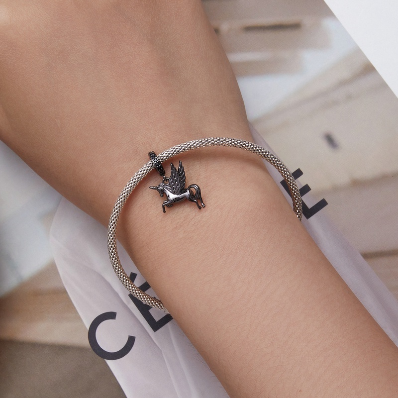 Mặt vòng cổ BAMOER bằng bạc 925 hình ngựa bay phong cách cổ điển DIY