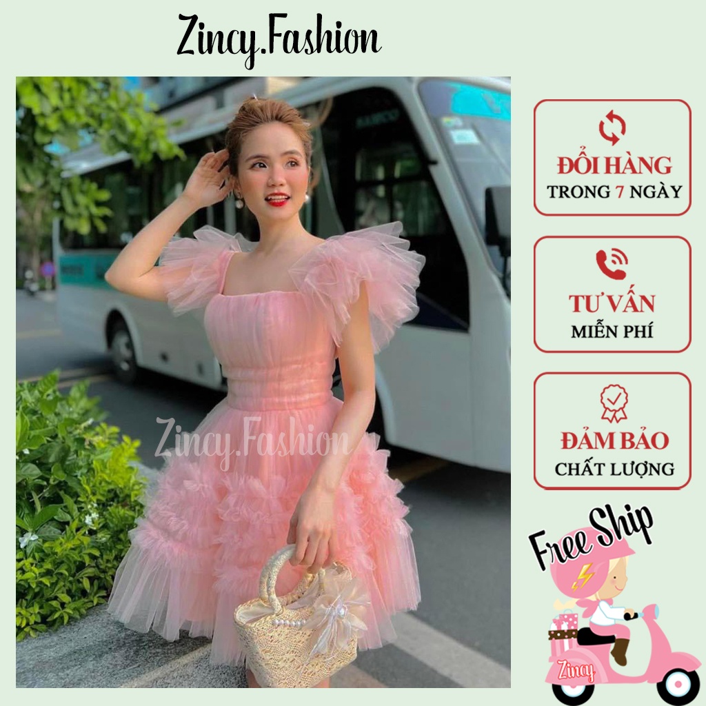 Đầm xoè lưới tầng hồng dáng ngắn Đầm dự tiệc đi chơi váy công chúa bồng bềnh Kèm hình thật LHONGN.001