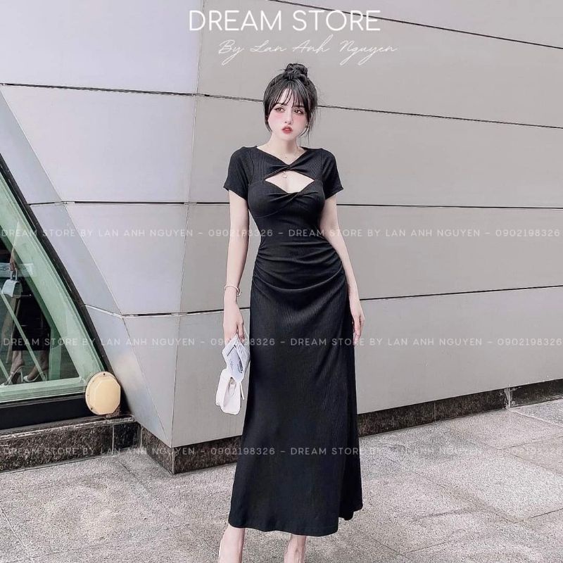 40KG - 80KG Bigsize Đầm dài cổ xoắn khoét ngực nhún 2 bên siêu dễ thương
