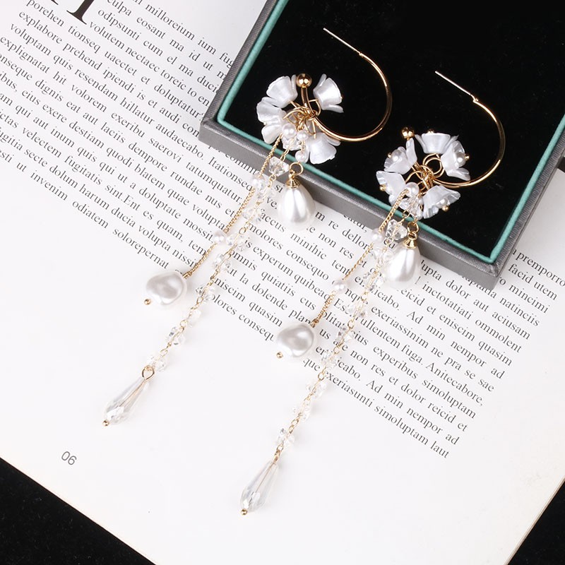 Bông Tai Bạc 925 Hình Tròn Đính Hoa Và Ngọc Trai Phong Cách Hàn Quốc Đơn Giản Thời Trang