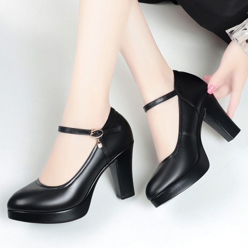 Giày cao gót bằng da mềm chống thấm nước dành cho phụ nữ trung niên