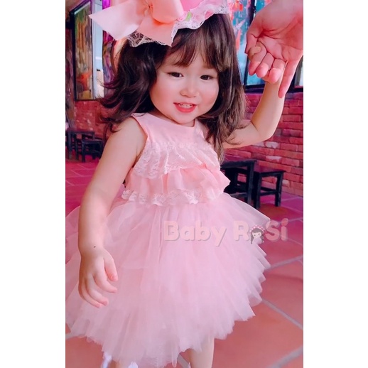 Váy công chúa tầng ren hồng cho bé