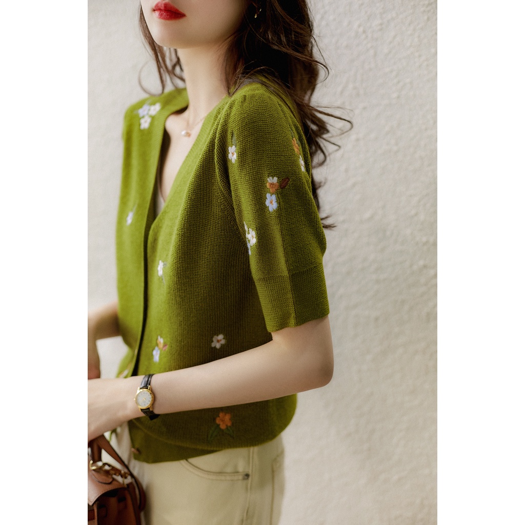 Áo khoác cardigan ngắn tay thêu họa tiết thời trang cho nữ