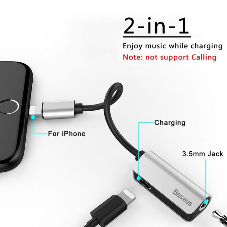 Jack âm thanh Baseus L32 2 trong 1 cho iPhone từ Lighting sang jack 3.5mm và Lightning.Hỗ trợ nghe nhạc và sạc đồng thời