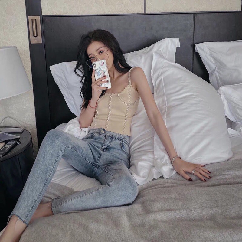 áo hai dây len đính cườm