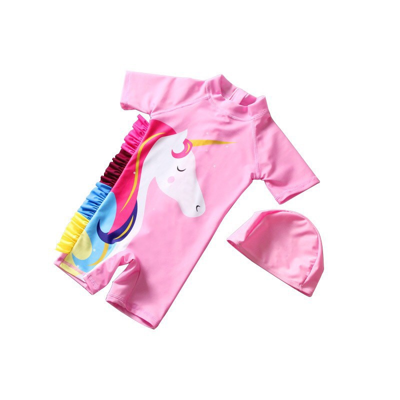 {SIÊU HOT} Đồ bơi cho bé gái ngựa hồng body 1 mảnh kèm mũ siêu yêu 2-9 tuổi - Rabikids