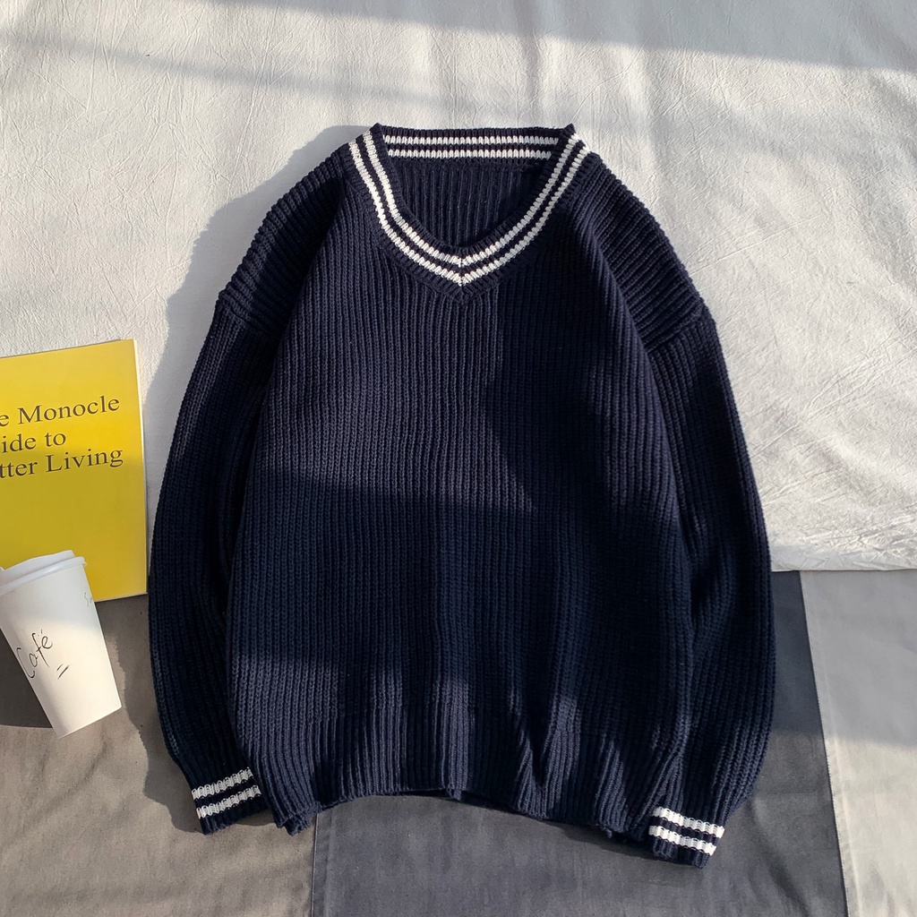 Áo sweater Cổ Chữ V Dáng Rộng Phong Cách Hàn Quốc Thời Trang Thu Đông Cho Nam