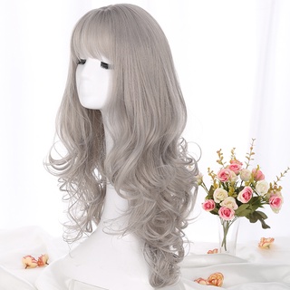 Tóc giả nữ WIGSIN nguyên đầu dáng xoăn dài màu xám hóa trang thời trang