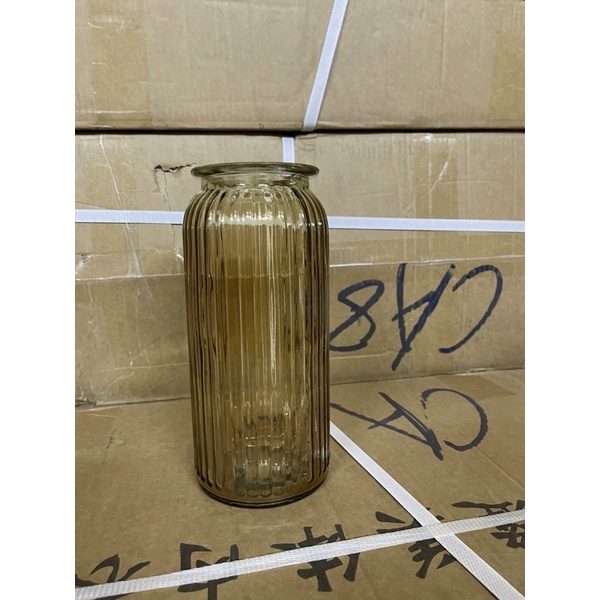 Lọ hoa thủy tinh màu hổ phách cao 24cm - bình hoa phong cách vintage
