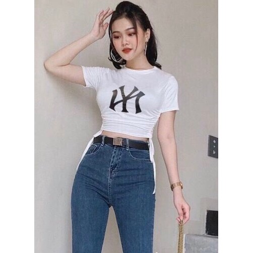 [HÌNH THẬT] ÁO THUN CROPTOP ÔM BODY NGẮN CO GIÃN - ÁO KIỂU CRT ULZANG NGẮN TAY CỔ TRÒN RÚT DÂY NY NEW YORK 65