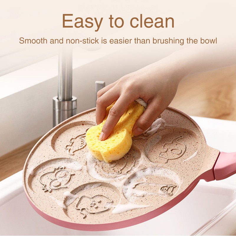 S&S chảo ăn sáng 7 lỗ chảo chiên không dính chảo bánh kếp với hình động vật hoạt hình, thích hợp cho bếp điện và ga
