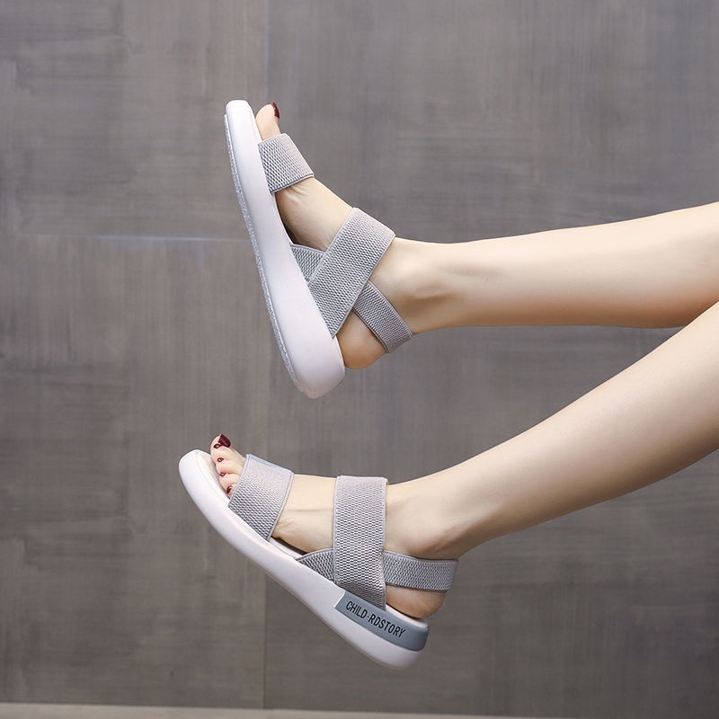 Giày Sandal Thể Thao Đế Phẳng Dày Dặn Co Giãn Phong Cách Hàn Quốc Dễ Phối Đồ Cho Nữ